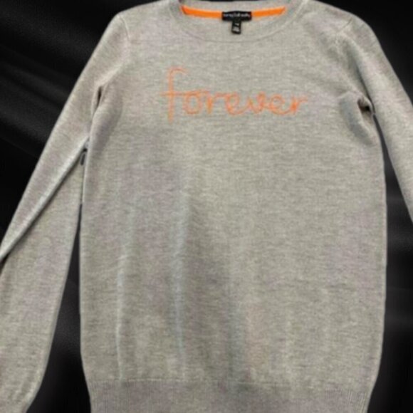 Long Tall Sally 'Forever' Embroidered Scoop Neck Pullover Sweater Gray and Pink - Picture 2 of 5